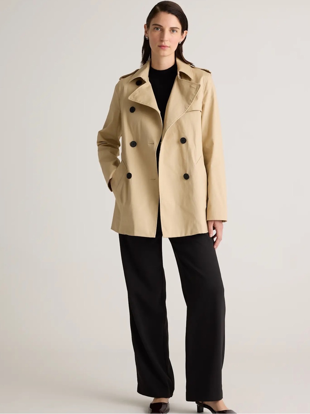 Quince NWT Comfort Stretch Short Trench Coat Light Khaki Size Small - Picture 4 of 12